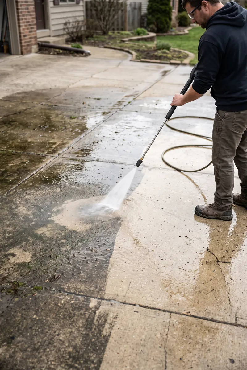 Concrete pressure washing